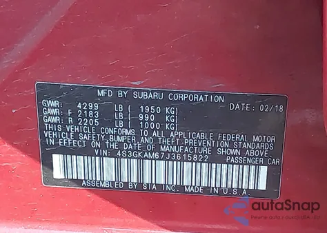 2018 Subaru Impreza 2.0I Sport z USA, uszkodzony, nr VIN 4S3GKAM67J3615822